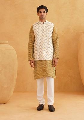 Mustard Ethnic Motifs Poly Blend Kurta Set For Men