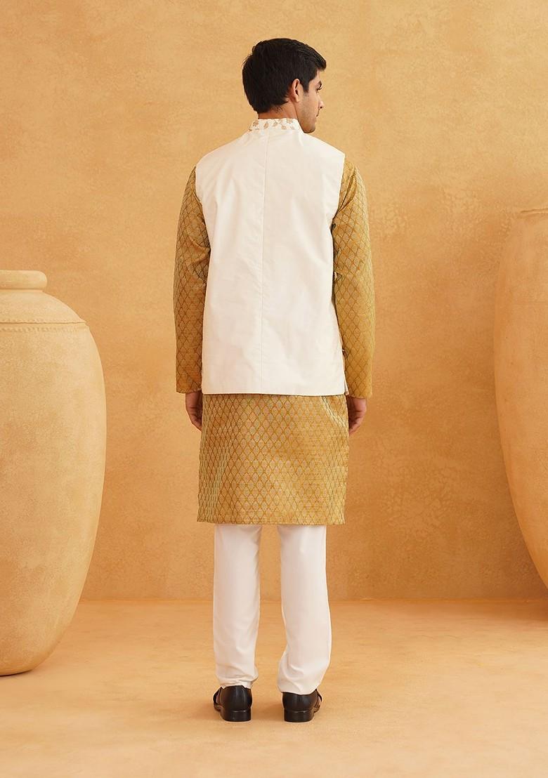 Mustard Ethnic Motifs Poly Blend Kurta Set For Men