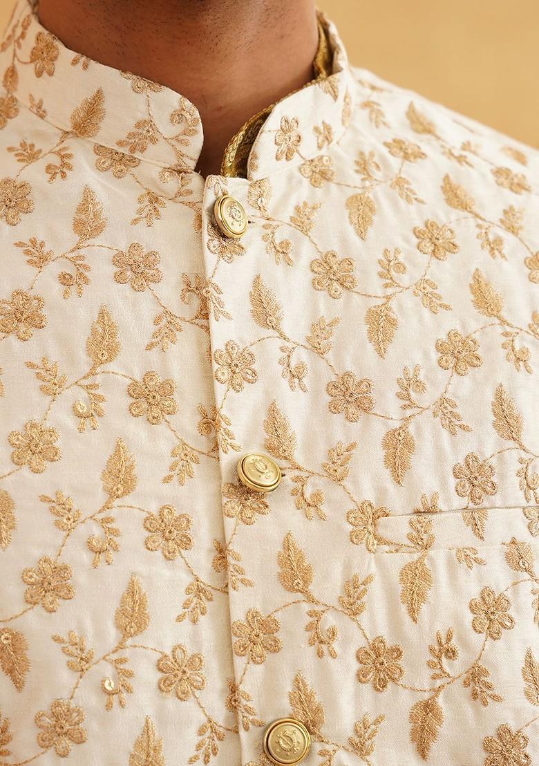 Mustard Ethnic Motifs Poly Blend Kurta Set For Men