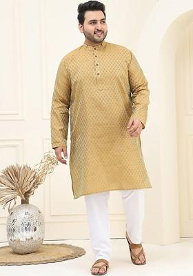 Mustard Ethnic Motifs Jacquard Kurta Set For Men