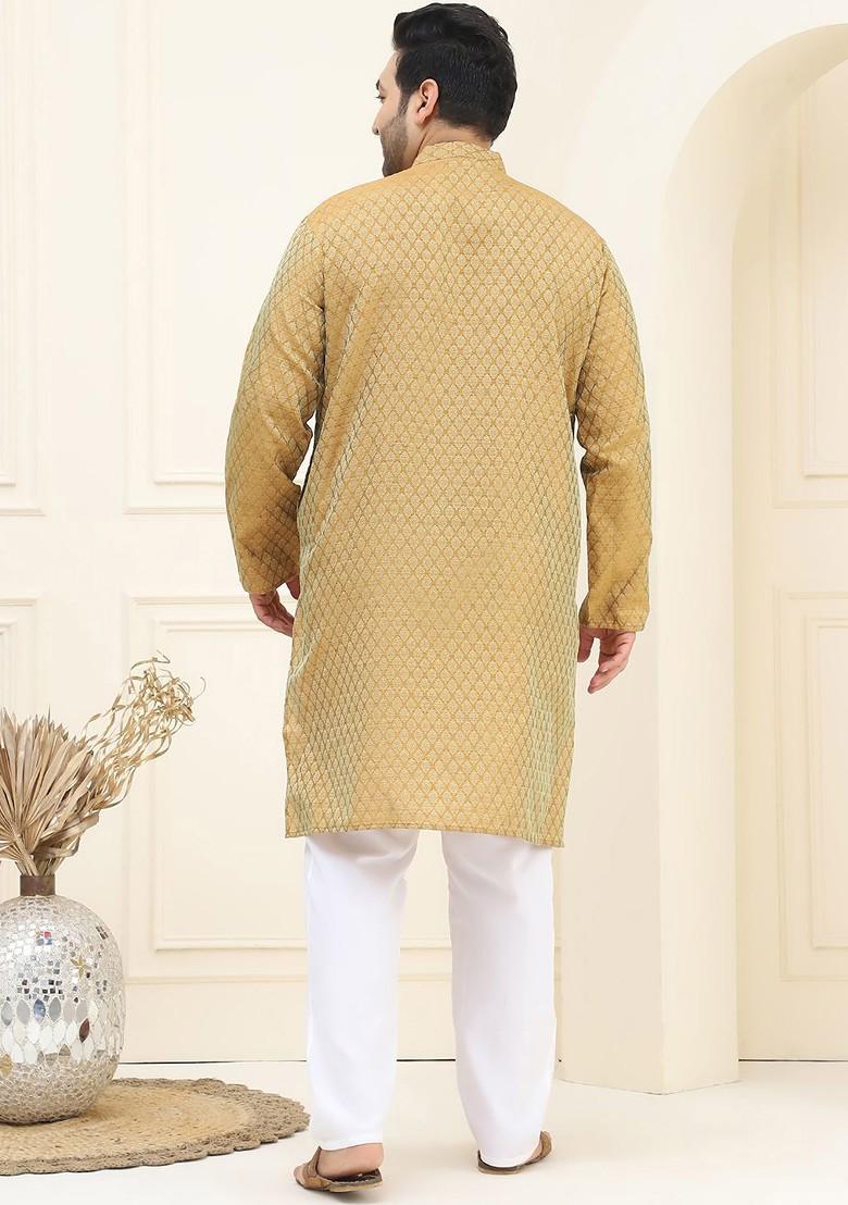 Mustard Ethnic Motifs Jacquard Kurta Set For Men