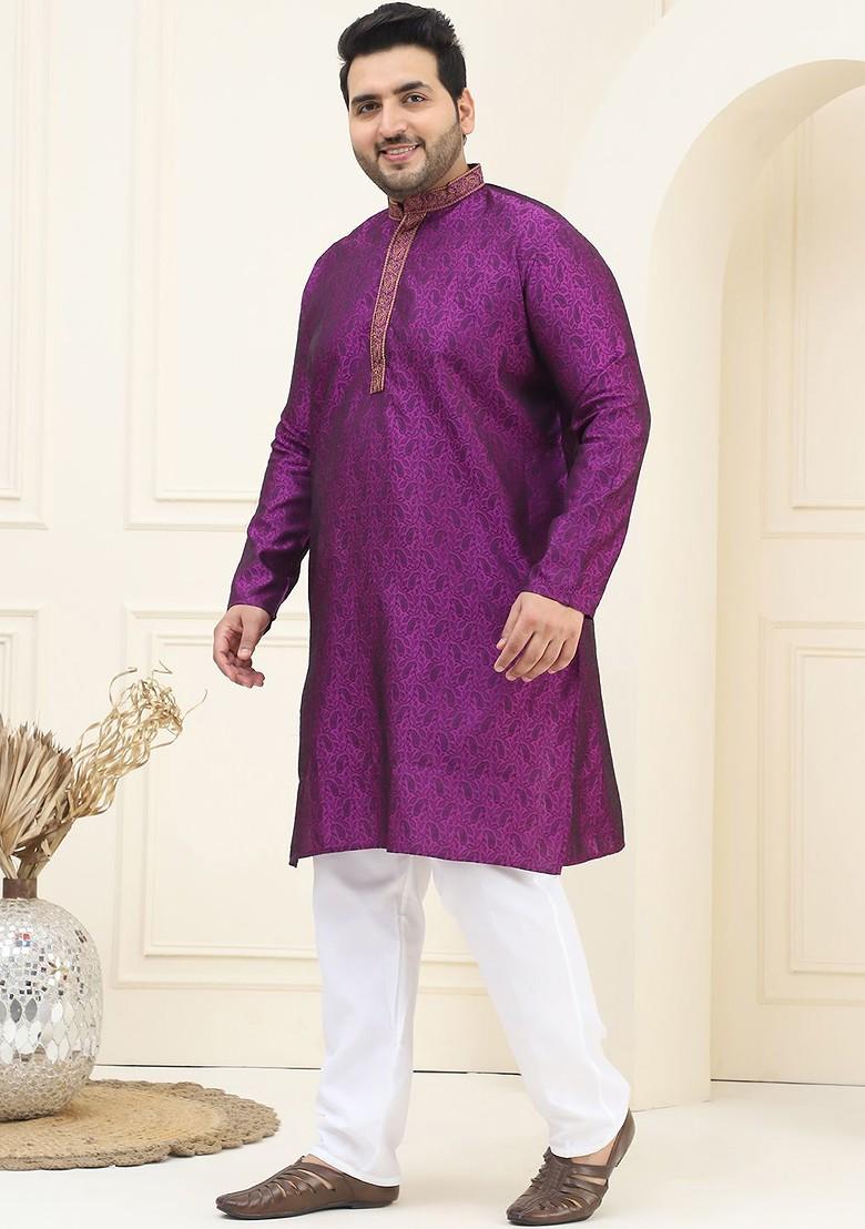 Purple Ethnic Motifs Poly Blend Kurta Set For Men