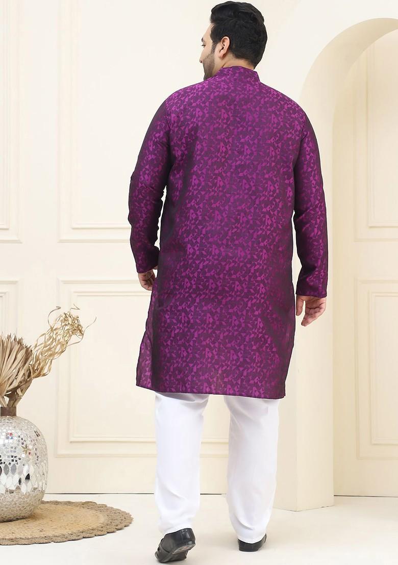 Violet Solid Poly Blend Kurta Set For Men