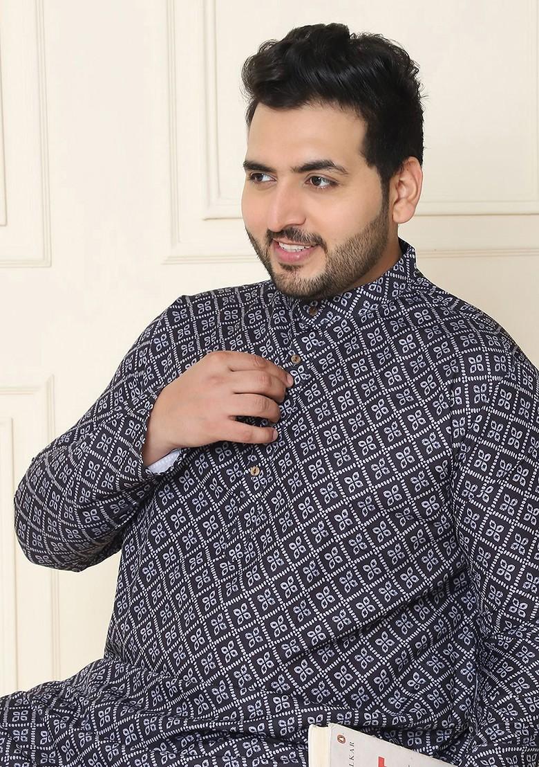 Grey Ethnic Motifs Cotton Kurta Set For Men