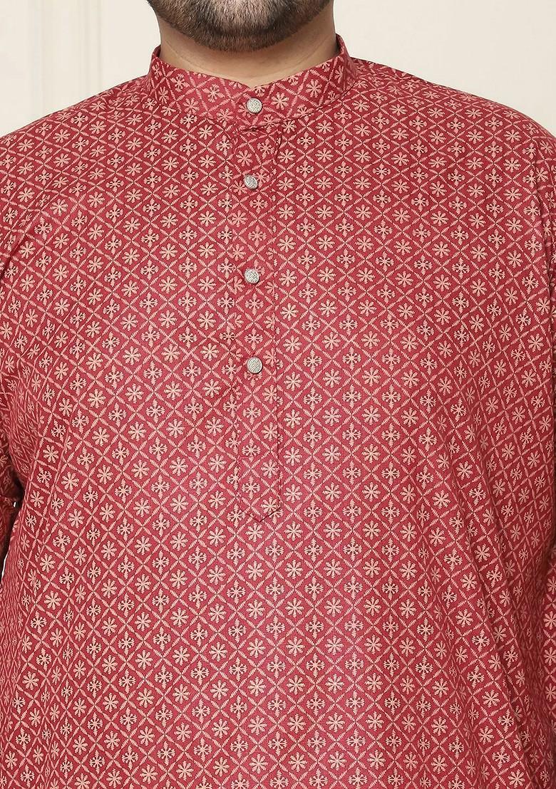 Maroon Thread Work Cotton Kurta Set For Men