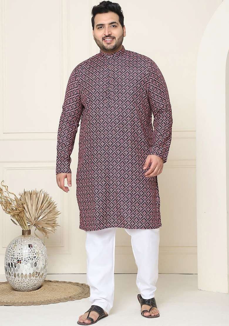 Peach Ethnic Motifs Poly Blend Kurta Set For Men - Indya