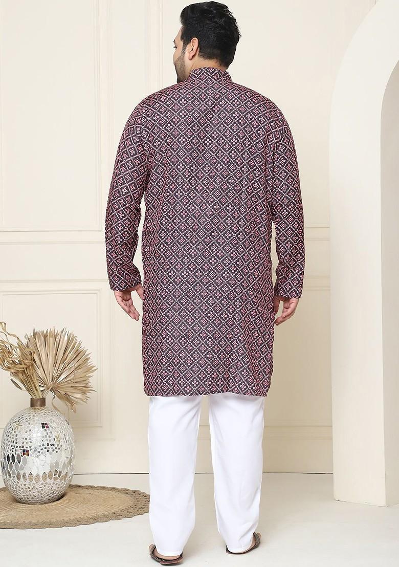 Peach Ethnic Motifs Poly Blend Kurta Set For Men