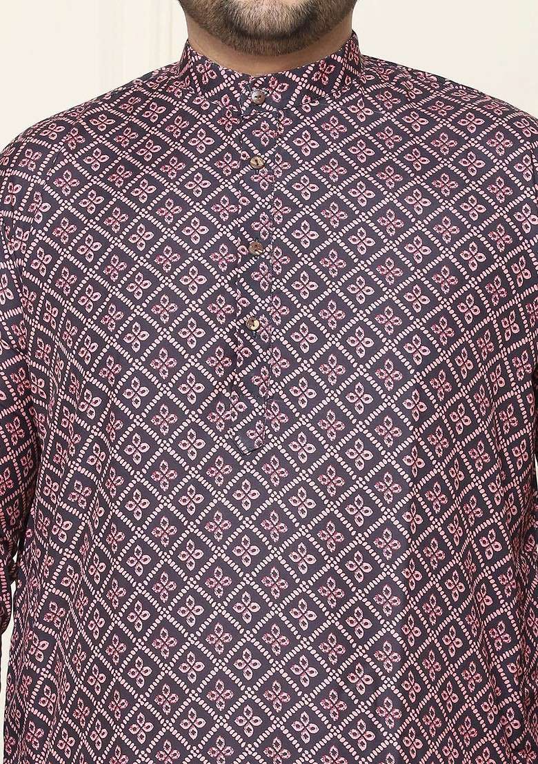 Peach Ethnic Motifs Poly Blend Kurta Set For Men - Indya