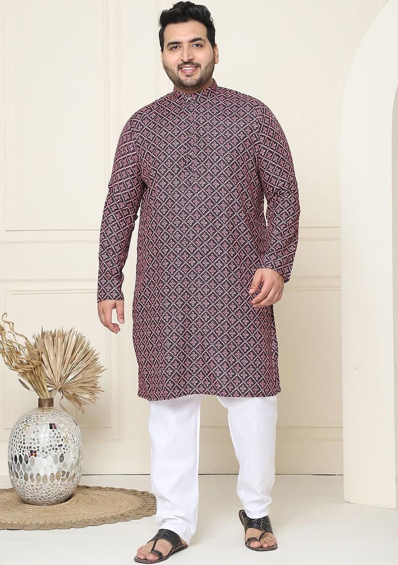 Peach Ethnic Motifs Poly Blend Kurta Set For Men