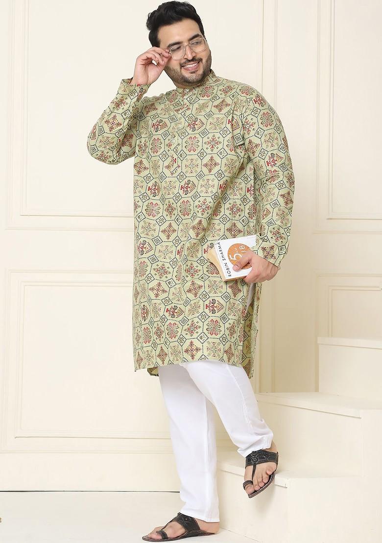 Green Ethnic Motifs Cotton Kurta Set For Men