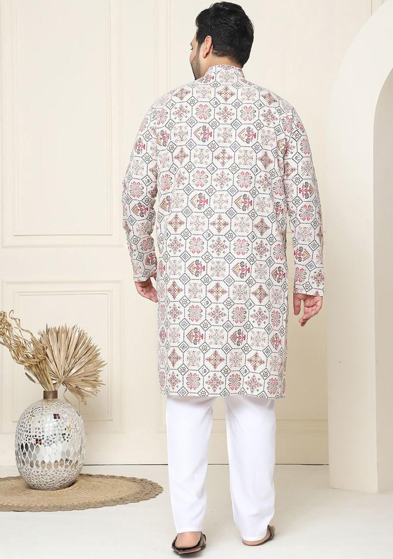 Cream Ethnic Motifs Cotton Kurta Set For Men