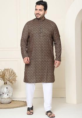 Mustard Ethnic Motifs Cotton Kurta Set For Men