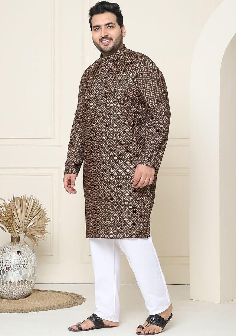 Mustard Ethnic Motifs Cotton Kurta Set For Men