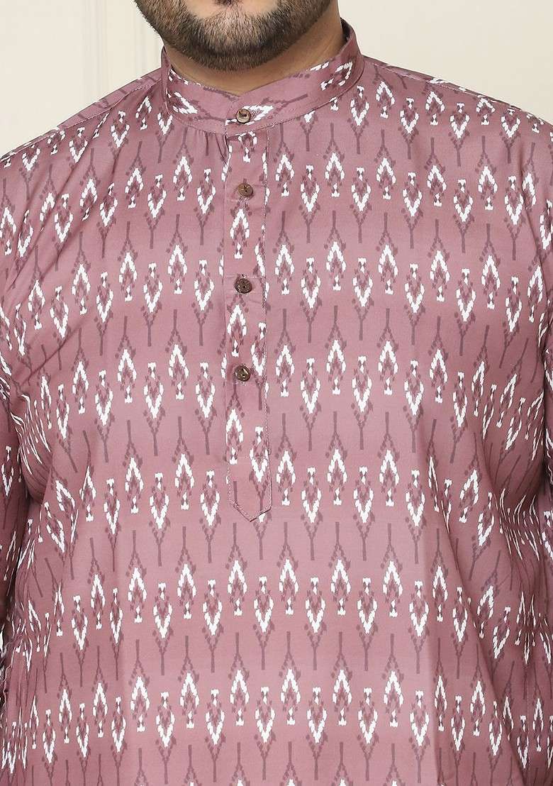 Mauve Printed Cotton Kurta Set For Men - Indya