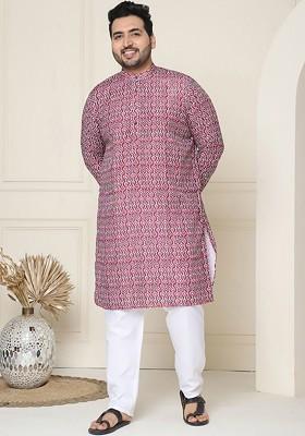 Brown Ethnic Motifs Poly Blend Kurta Set For Men