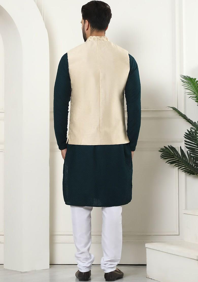 Green Ethnic Motifs Cotton Kurta Set For Men