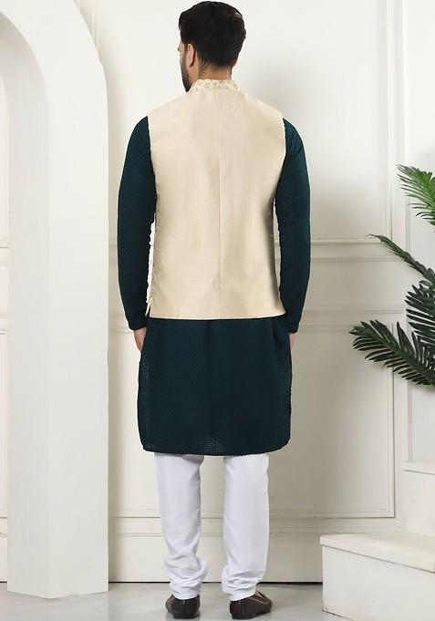 Green Ethnic Motifs Cotton Kurta Set For Men