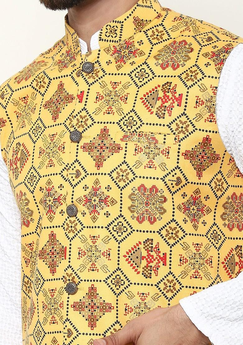 White Thread Work Cotton Kurta Set For Men