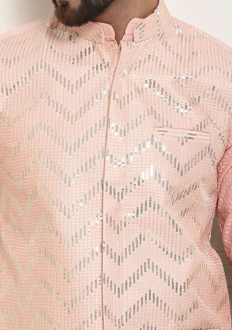 Peach Solid Cotton Kurta Set For Men - Indya