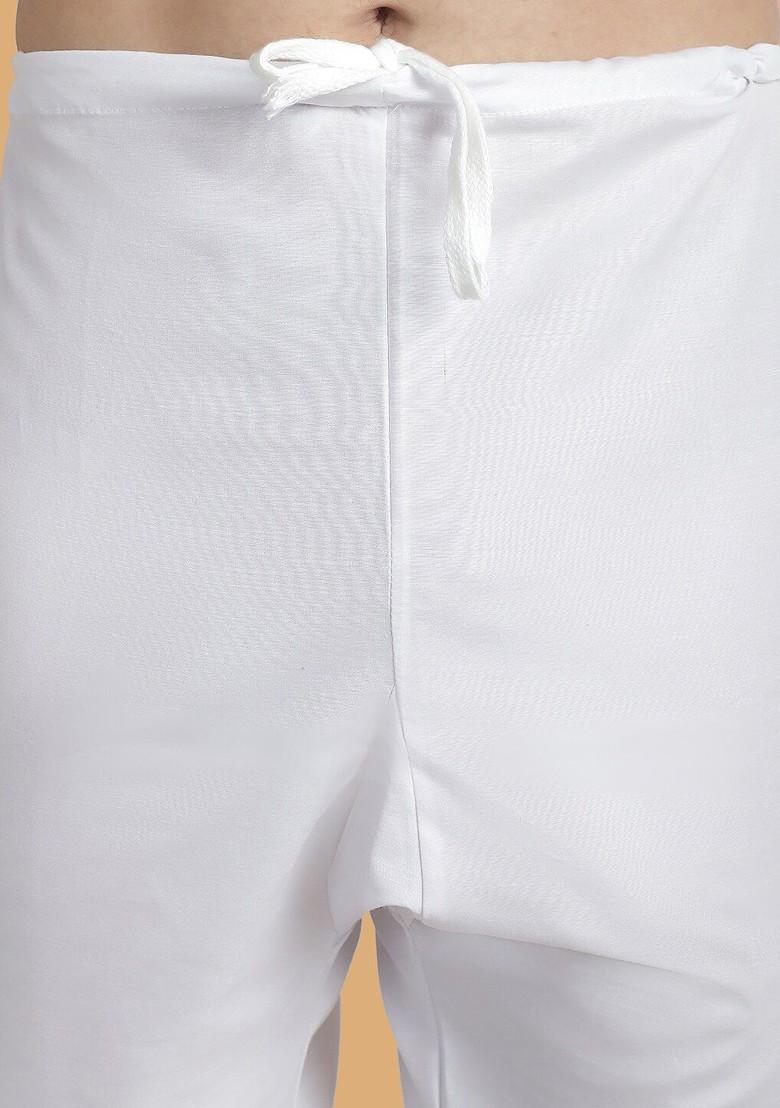 Off White Striped Poly Blend Kurta Set For Men