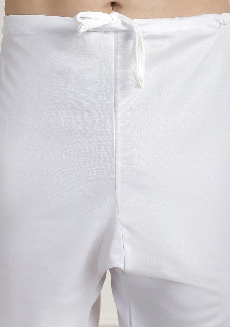 Off White Striped Poly Blend Kurta Set For Men