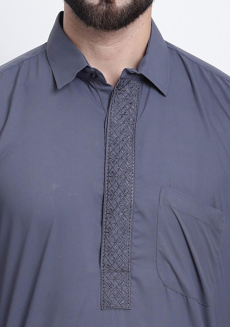 Blue Solid Poly Blend Kurta Set For Men