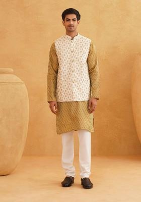Mustard Ethnic Motifs Poly Blend Kurta Set For Men