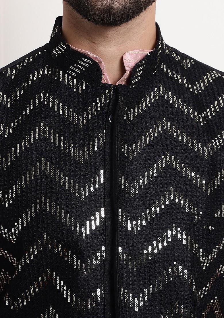 Pink Striped Poly Blend Kurta Set For Men