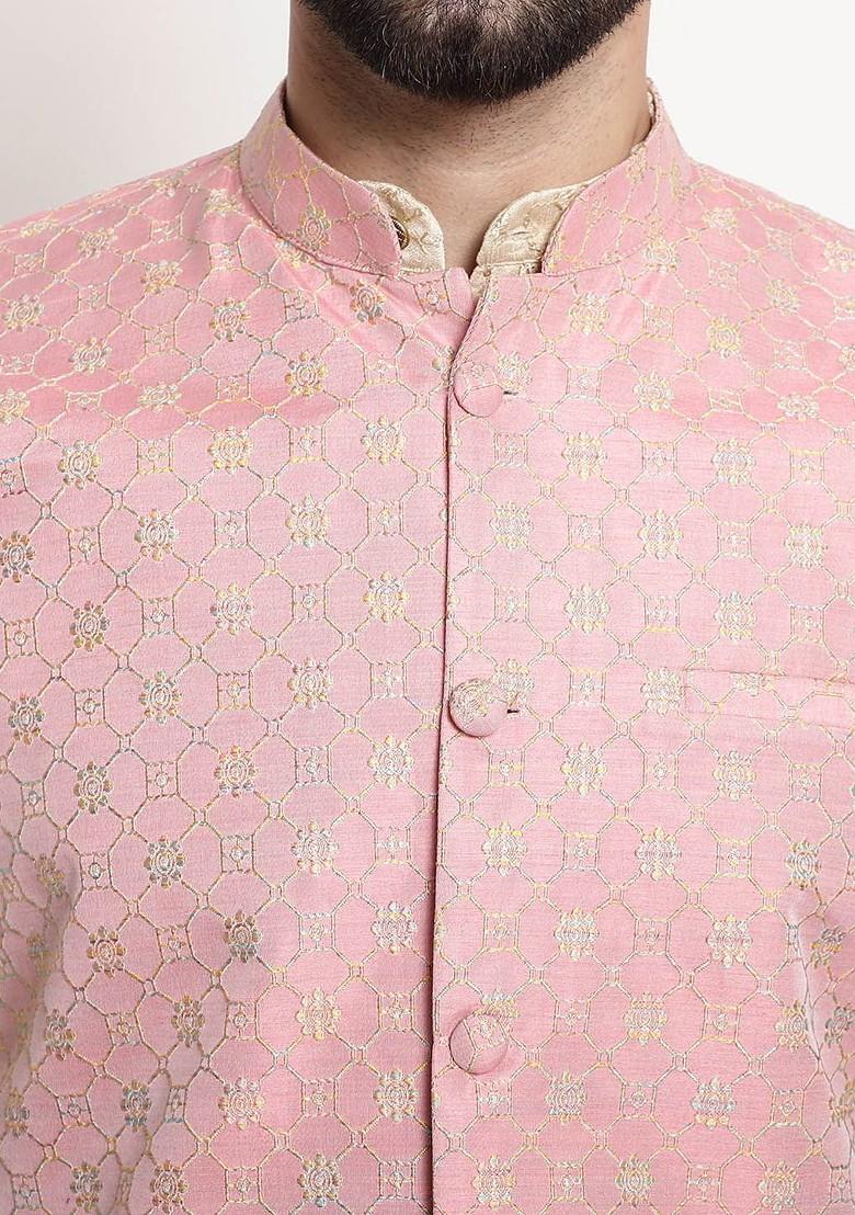 Gold Thread Work Poly Blend Kurta Set For Men