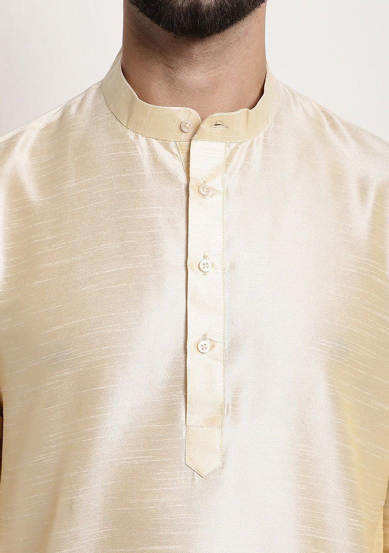 Gold Solid Poly Blend Kurta Set For Men