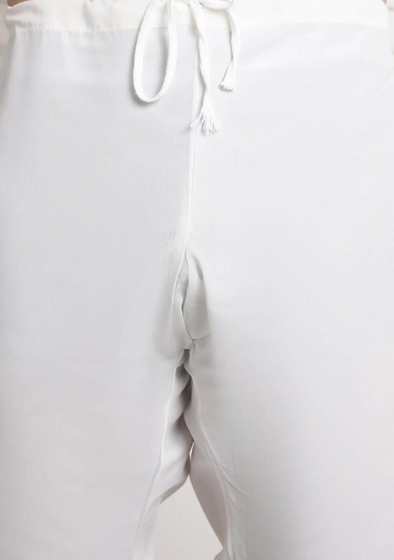 Cream Woven Poly Blend Kurta Set For Men