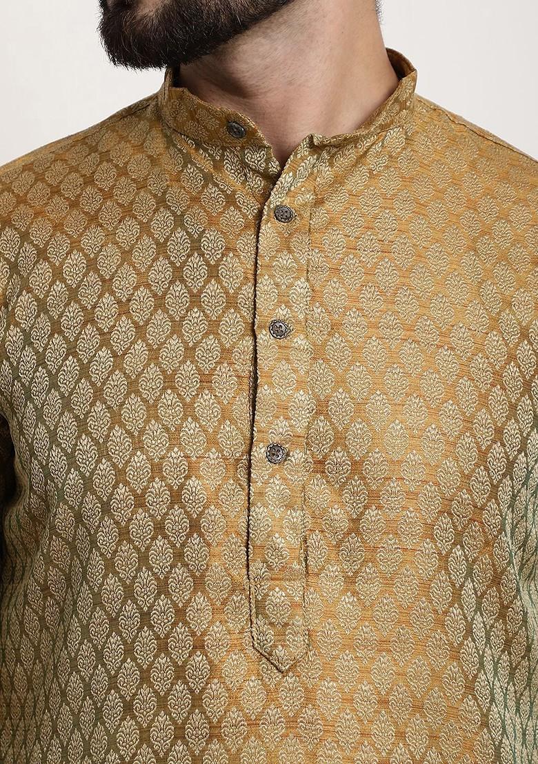 Mustard Ethnic Motifs Poly Blend Kurta Set For Men