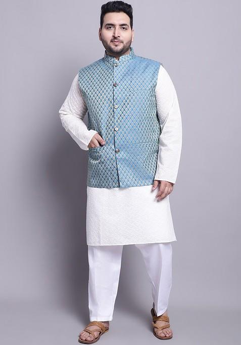 Cream Printed Full Sleeve Cotton Blend Kurta for Men main image 0