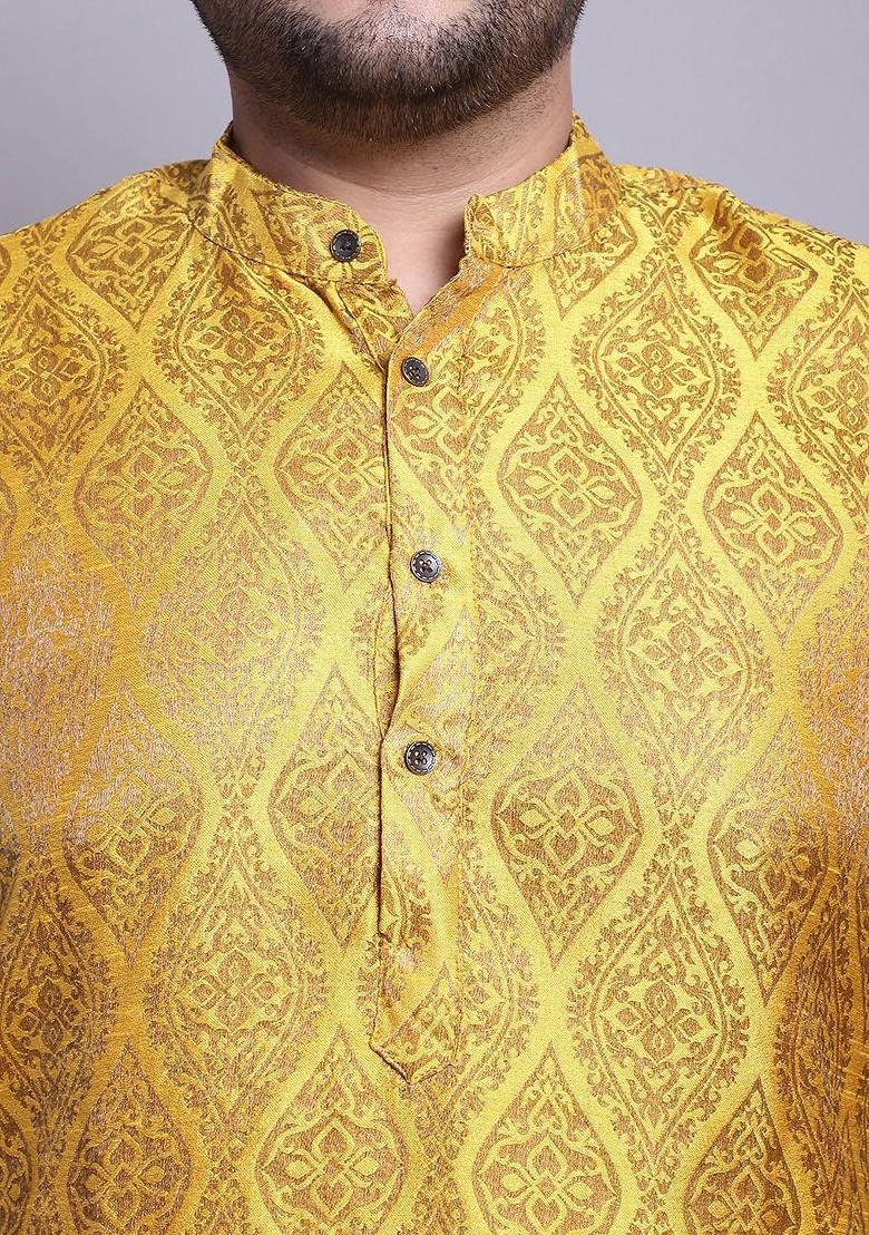 Mustard Ethnic Motifs Poly Blend Kurta Set For Men