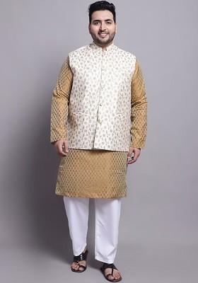 Mustard Ethnic Motifs Poly Blend Kurta Set For Men