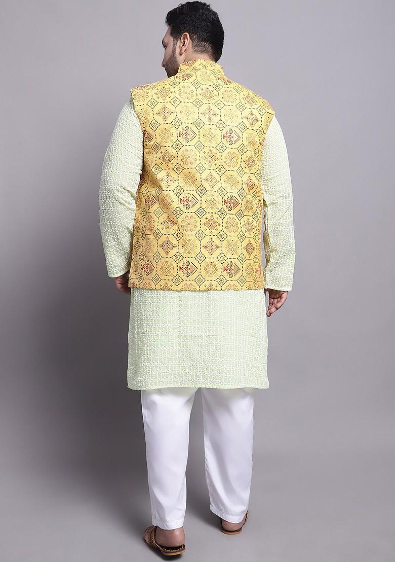 Green Embroidered Cotton Kurta Set For Men