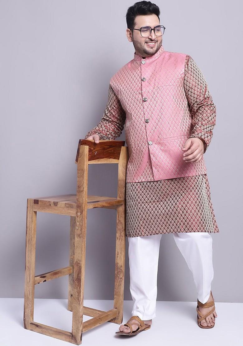 Maroon Woven Poly Blend Kurta Set For Men