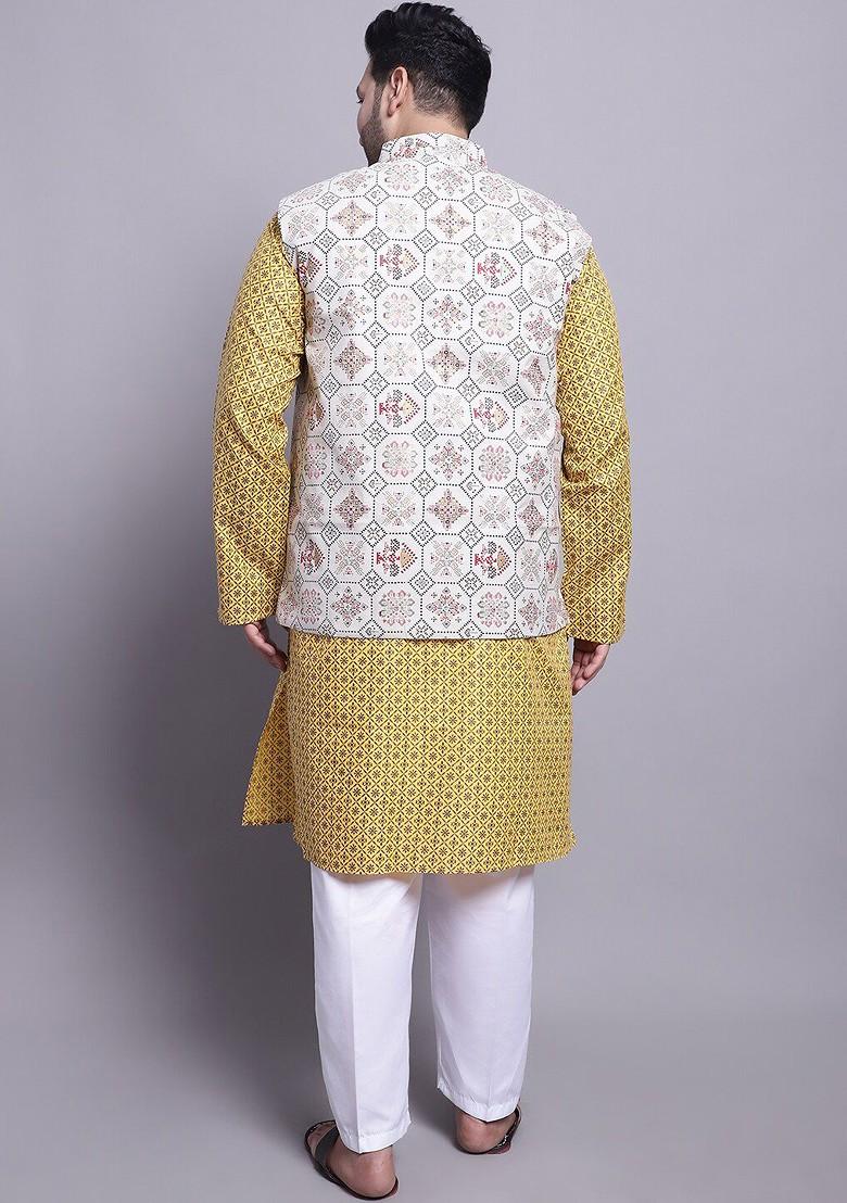 Mustard Ethnic Motifs Poly Blend Kurta Set For Men