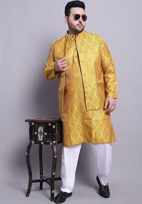 Mustard Ethnic Motifs Cotton Kurta Set For Men