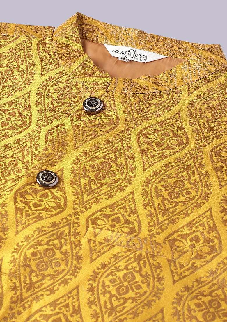 Mustard Ethnic Motifs Cotton Kurta Set For Men - Indya