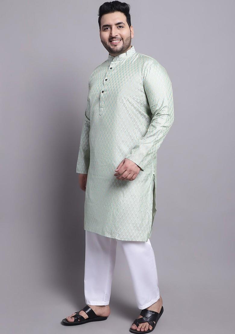 Green Ethnic Motifs Poly Blend Kurta Set For Men