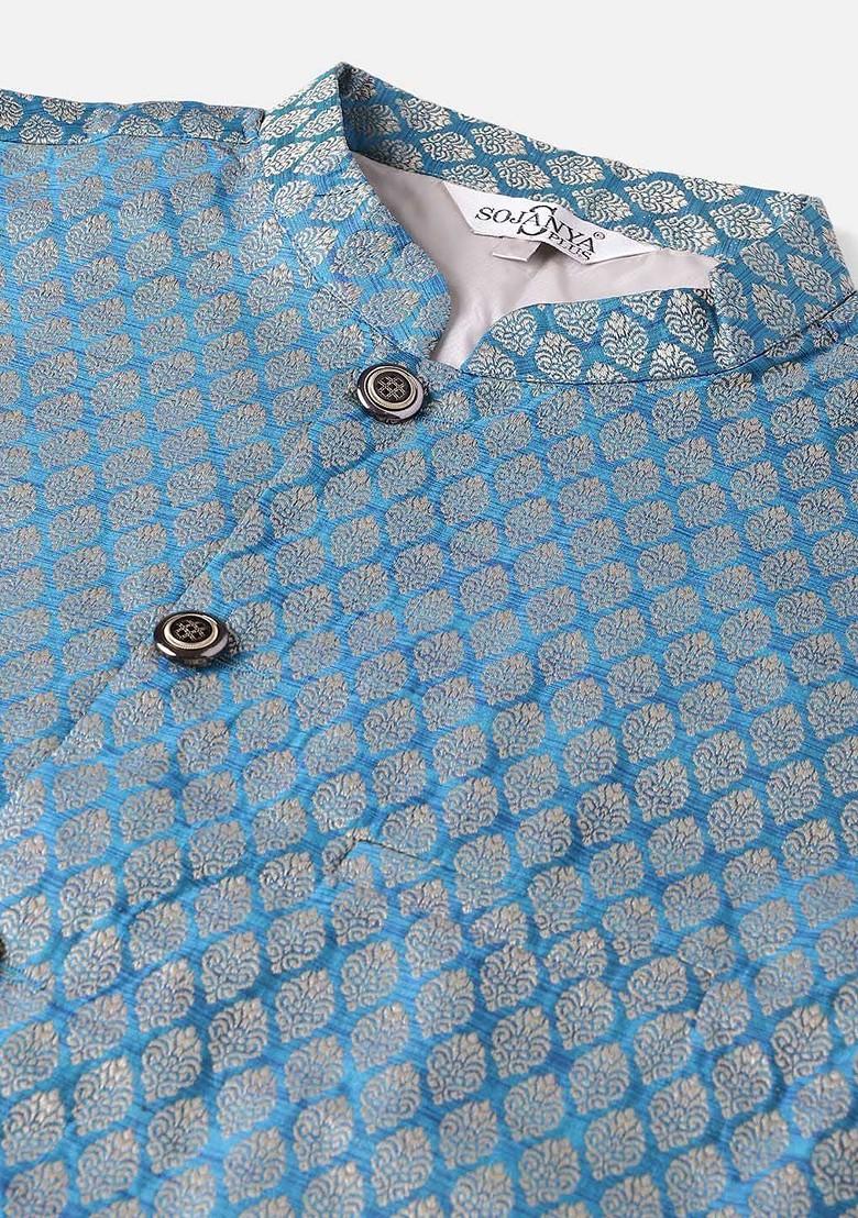 Cream Ethnic Motifs Poly Blend Kurta Set For Men