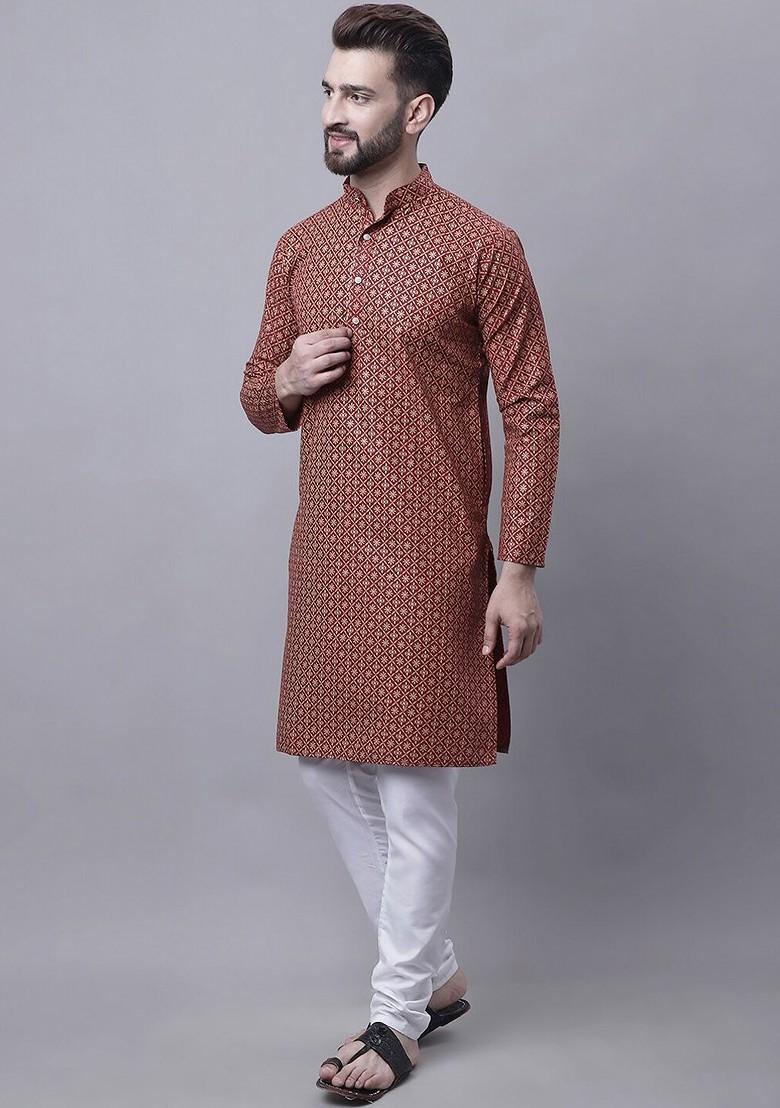Maroon Ethnic Motifs Poly Blend Kurta Set For Men