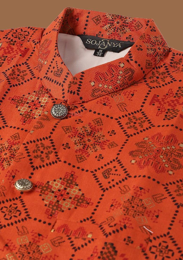 Sea Green Ethnic Motifs Poly Blend Kurta Set For Men