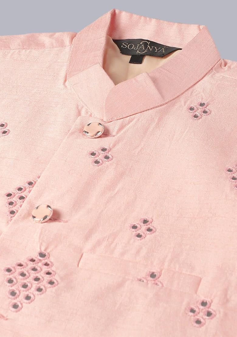 Maroon Embroidered Cotton Kurta Set For Men