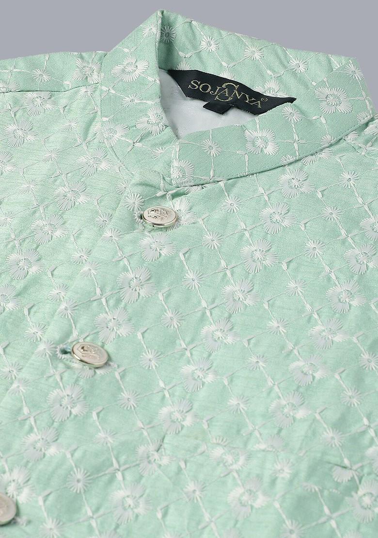 Yellow Embroidered Cotton Kurta Set For Men