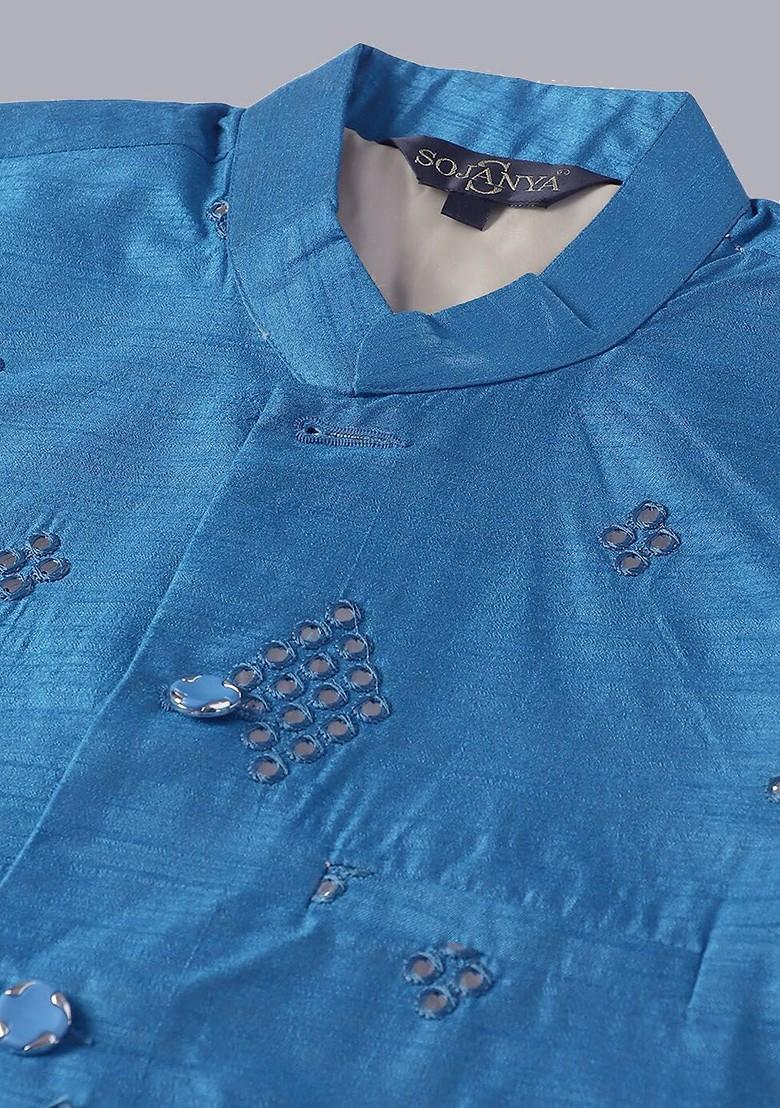 Maroon Embroidered Cotton Kurta Set For Men