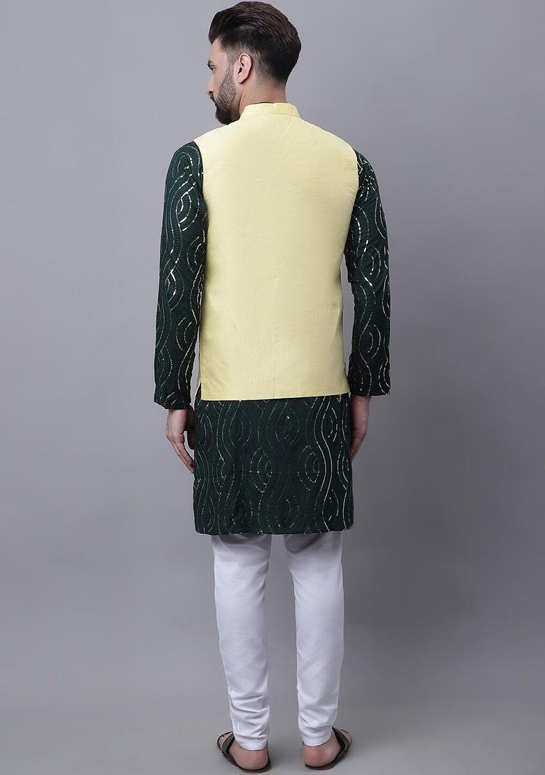 Green Ethnic Motifs Cotton Kurta Set For Men
