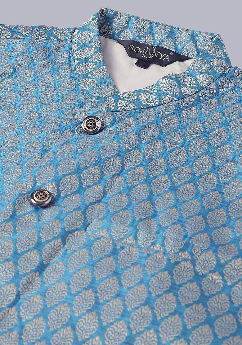 Maroon Embroidered Poly Blend Kurta Set For Men