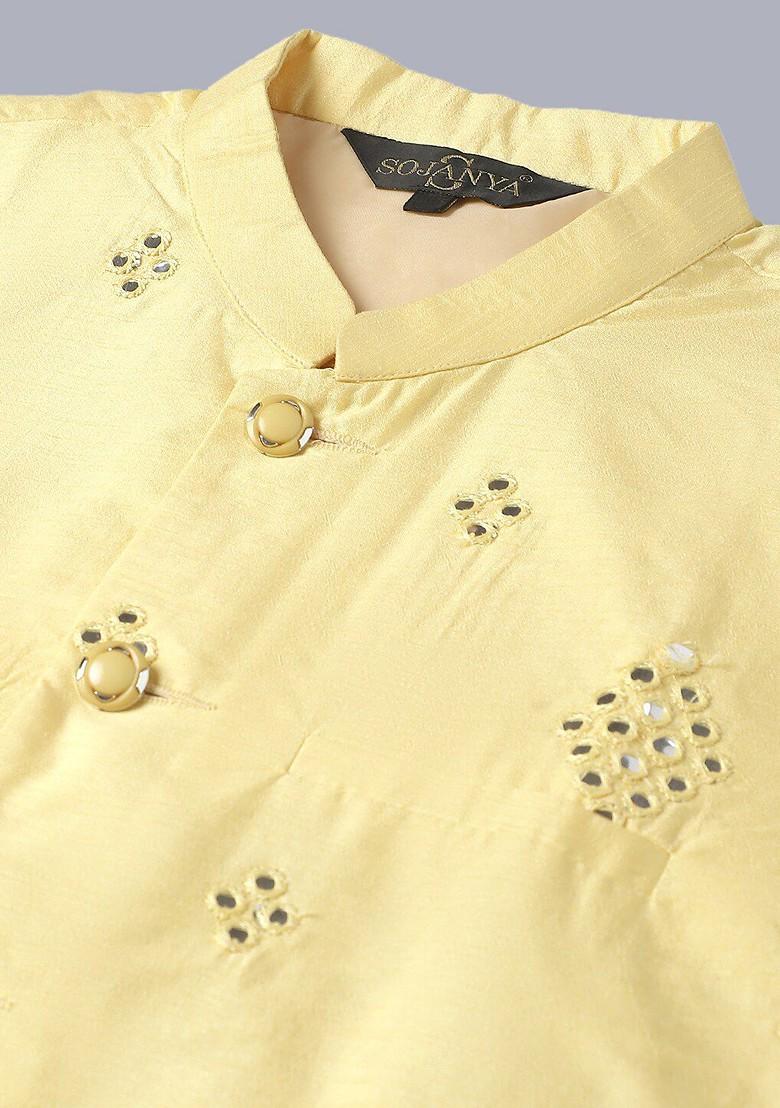 Black Embroidered Cotton Kurta Set For Men